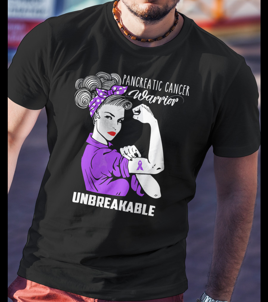 Pancreatic Cancer Warrior Rosie The Riveter Unbreakable T-Shirt