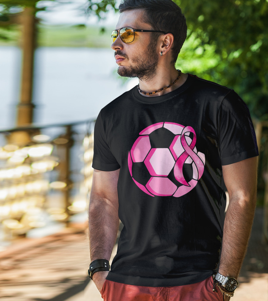 Pink Ribbon Soccer Ball Breast Cancer Awareness T-Shirt