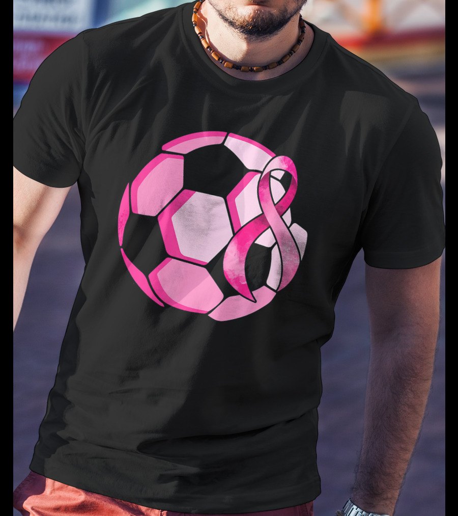 Pink Ribbon Soccer Ball Breast Cancer Awareness T-Shirt
