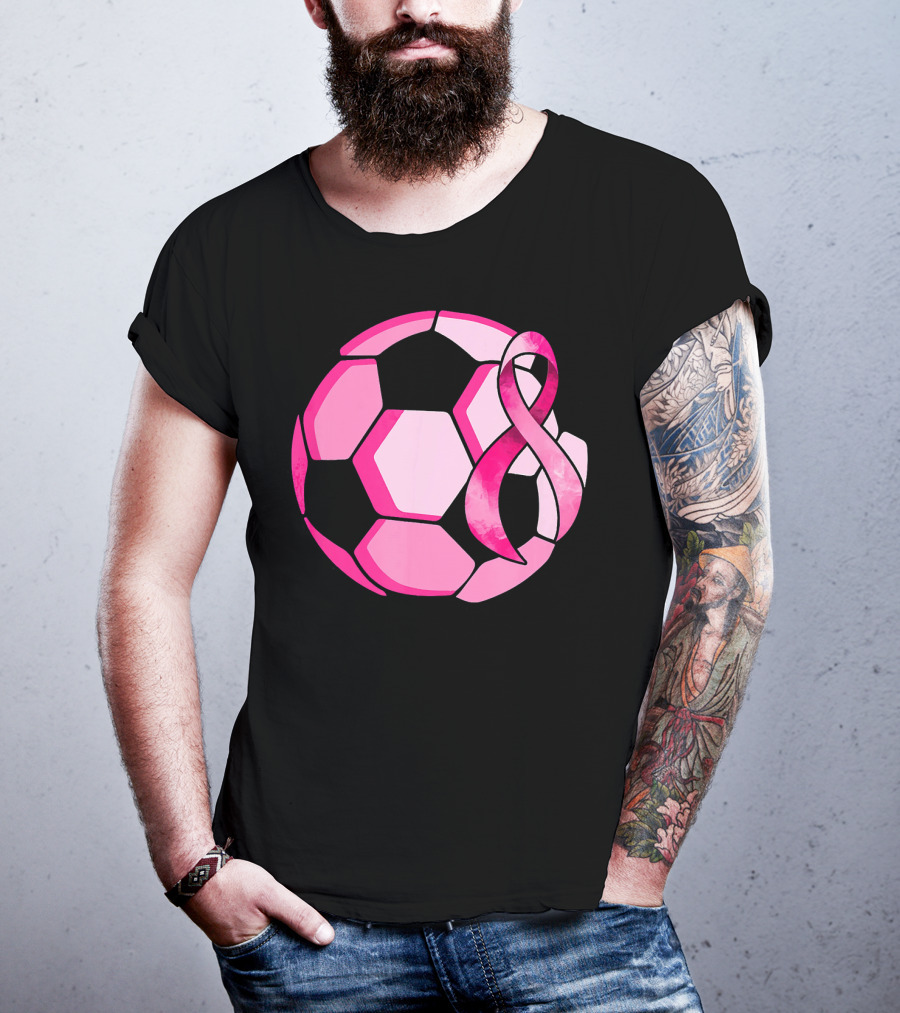Pink Ribbon Soccer Ball Breast Cancer Awareness T-Shirt