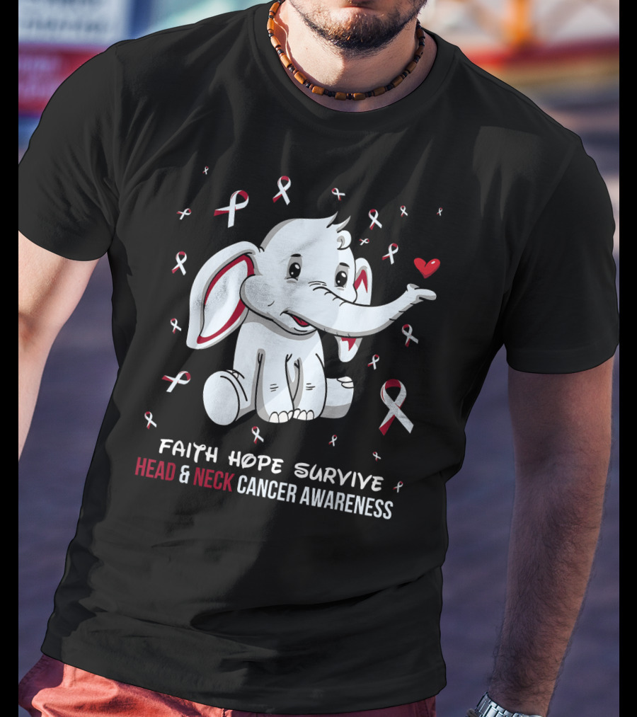 Faith Hope Survive Head And Neck Cancer Awareness Elephant T-Shirt