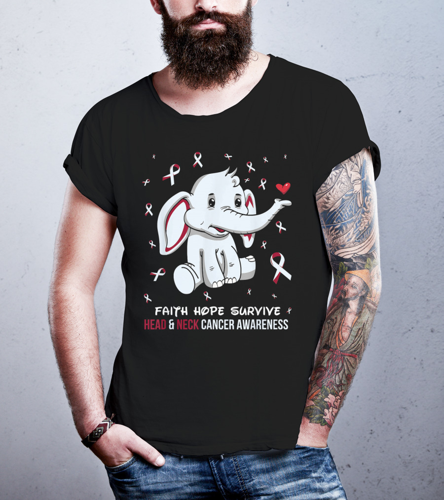 Faith Hope Survive Head And Neck Cancer Awareness Elephant T-Shirt