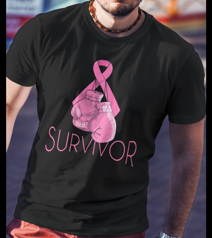 Survivor Breast Cancer Awareness Pink Ribbon Boxing Gloves T-Shirt