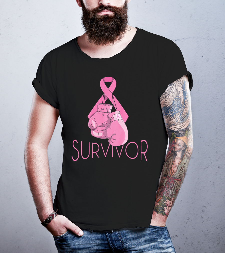 Survivor Breast Cancer Awareness Pink Ribbon Boxing Gloves T-Shirt