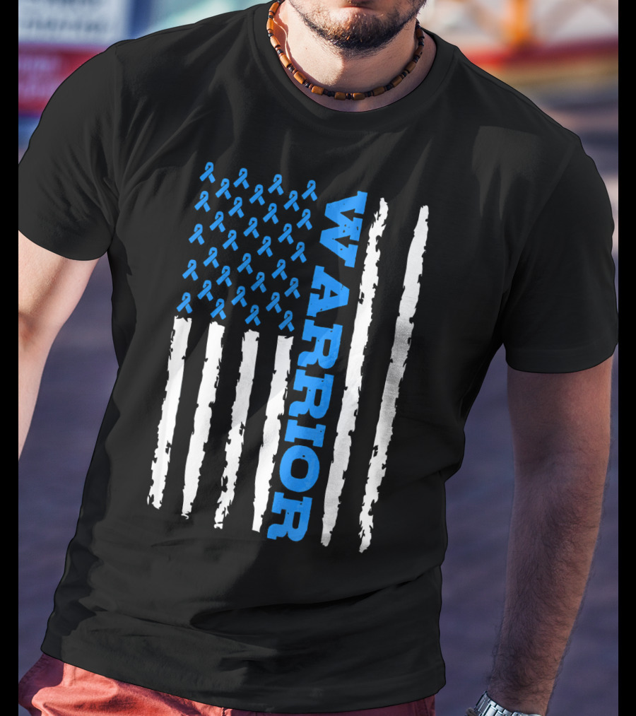 Prostate Cancer Warrior Blue Ribbon American Flag T-Shirt