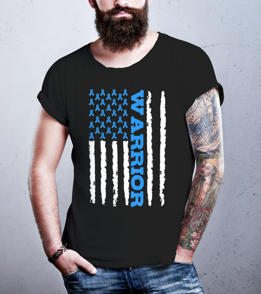 Prostate Cancer Warrior Blue Ribbon American Flag T-Shirt