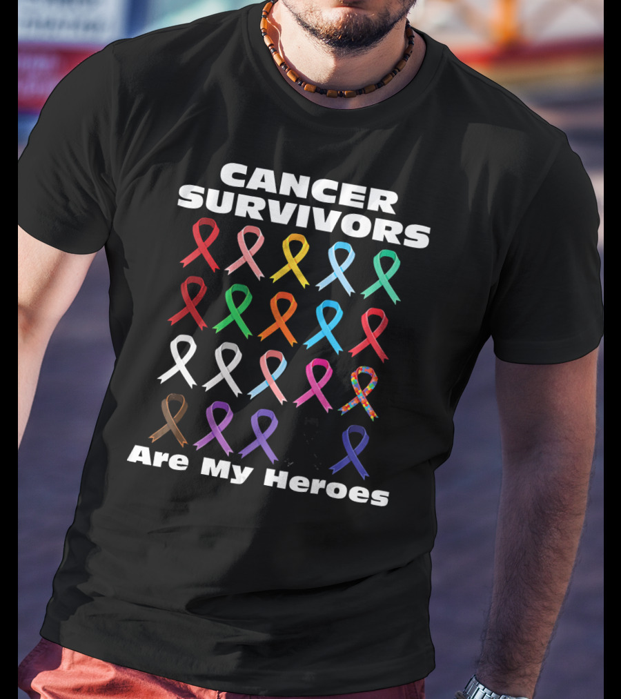 CANCER SURVIVORS ARE MY HEROES Multiple Awareness Ribbons T-Shirt