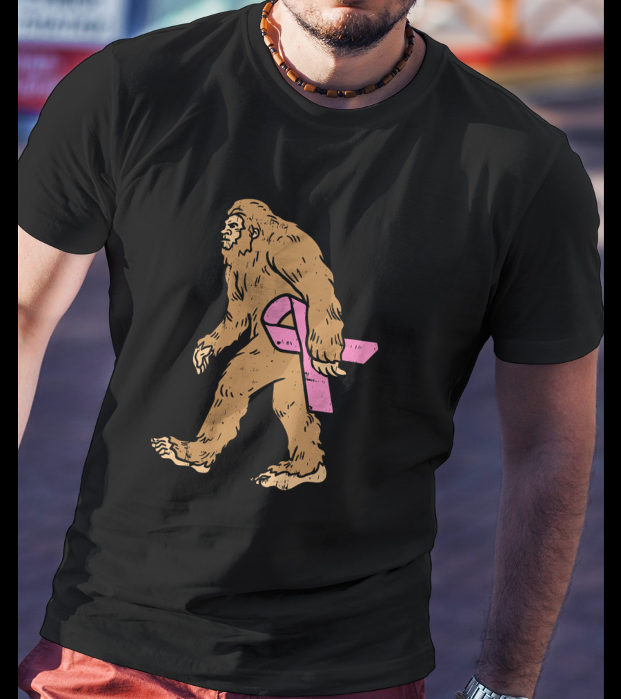 Bigfoot Sasquatch Funny Pink Ribbon Breast Cancer Awareness T-Shirt