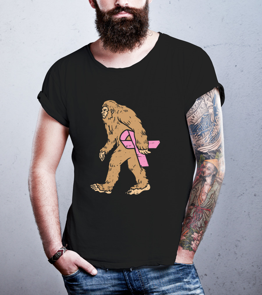 Bigfoot Sasquatch Funny Pink Ribbon Breast Cancer Awareness T-Shirt