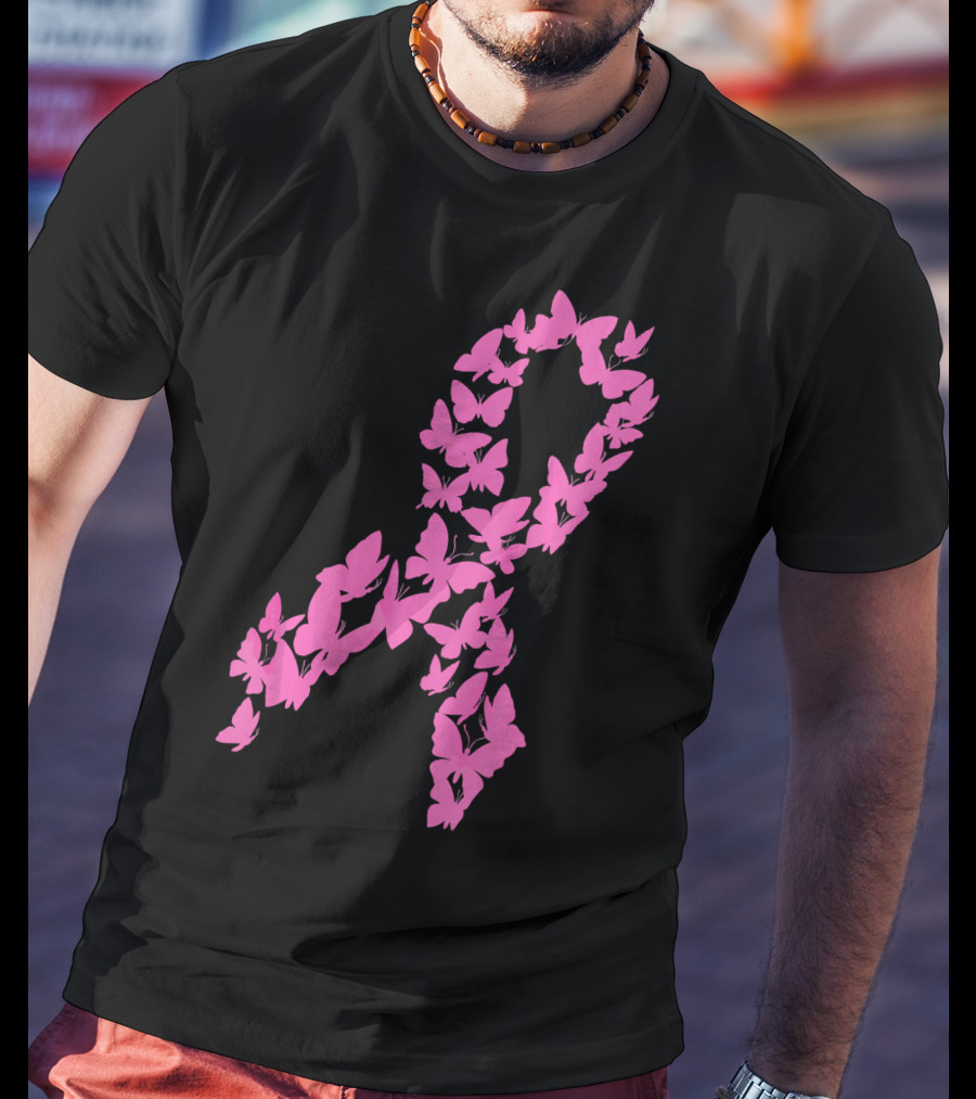 Pink Ribbon Butterfly Awareness Breast Cancer Cute T-Shirt