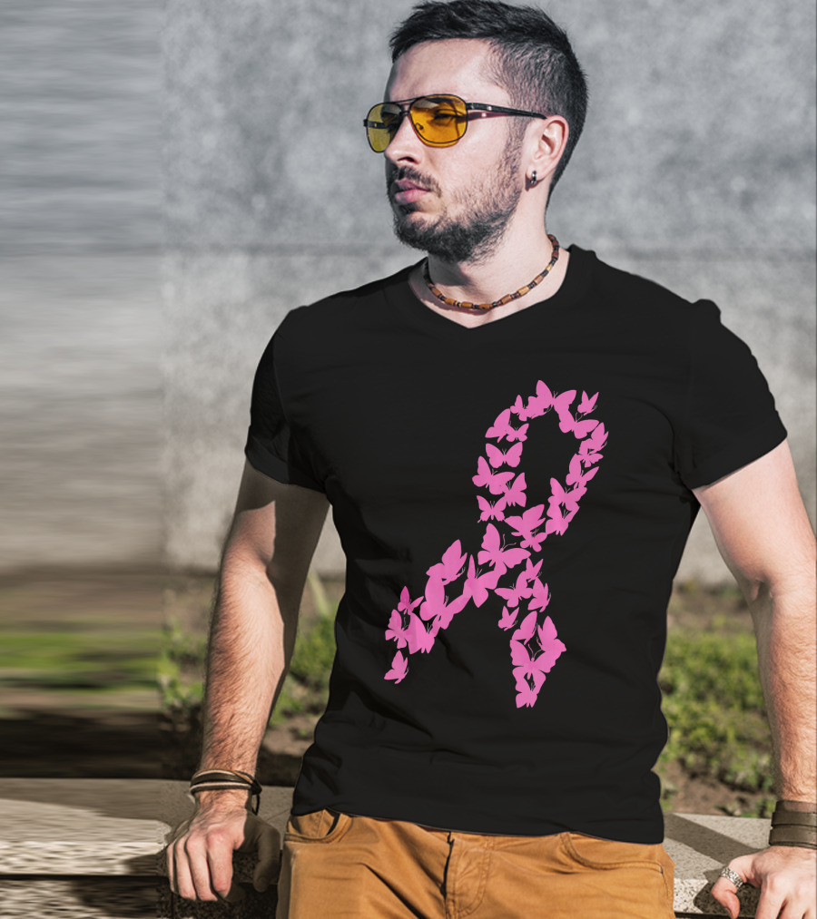 Pink Ribbon Butterfly Awareness Breast Cancer Cute T-Shirt