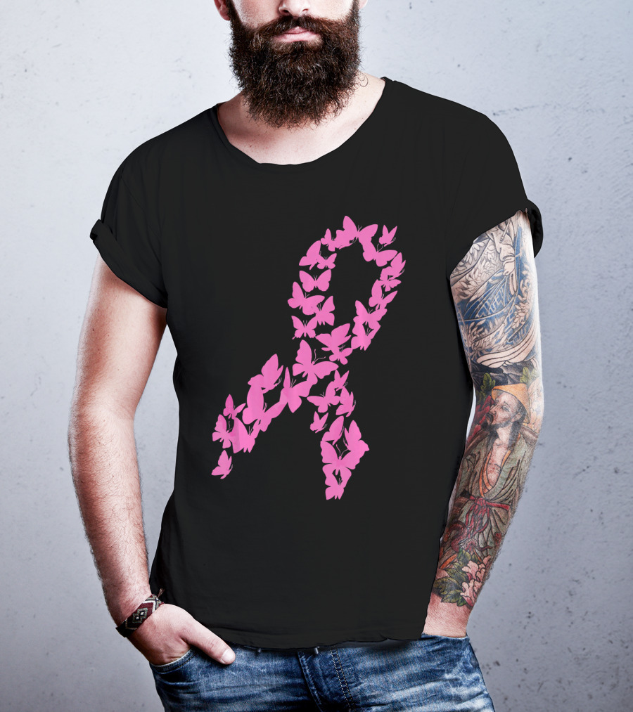 Pink Ribbon Butterfly Awareness Breast Cancer Cute T-Shirt