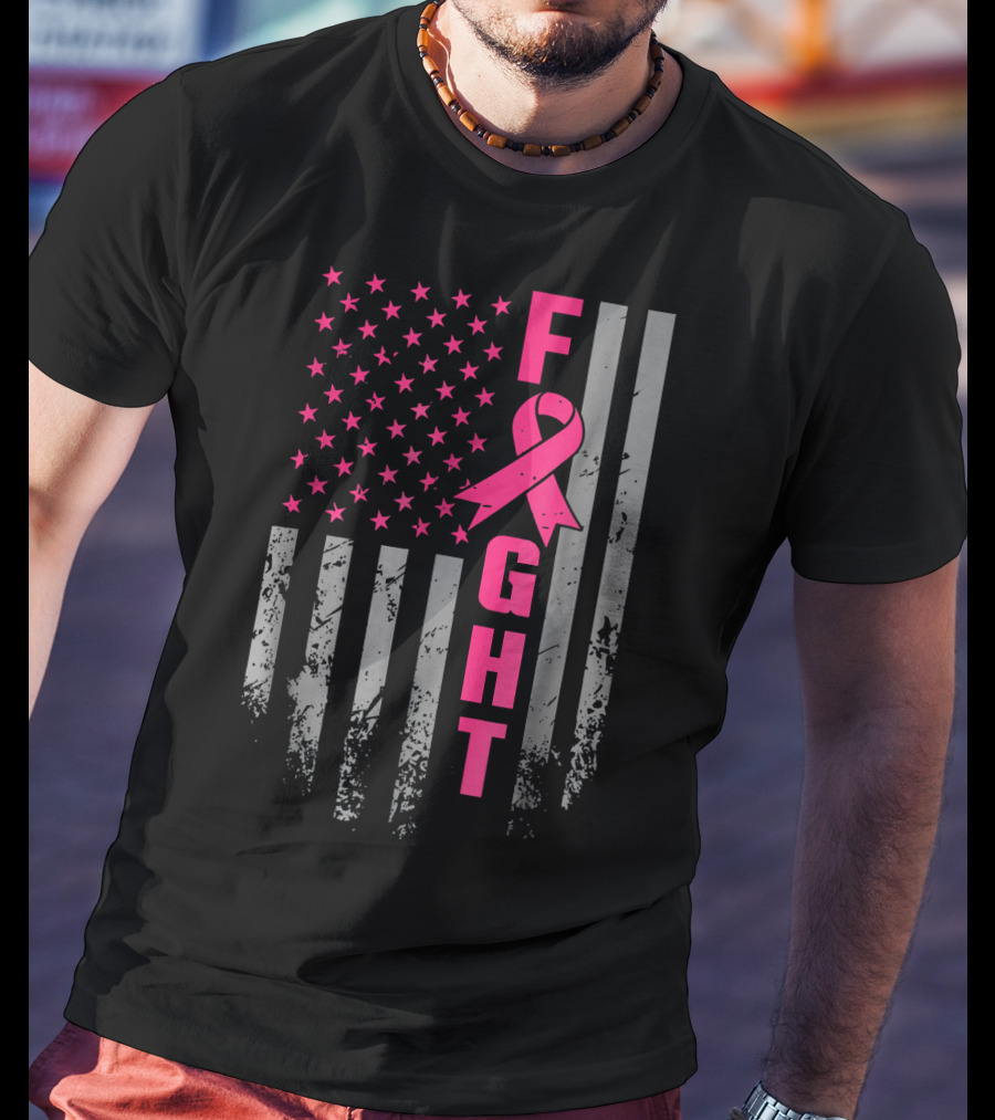 Breast Cancer Awareness American Flag Fight T-Shirt