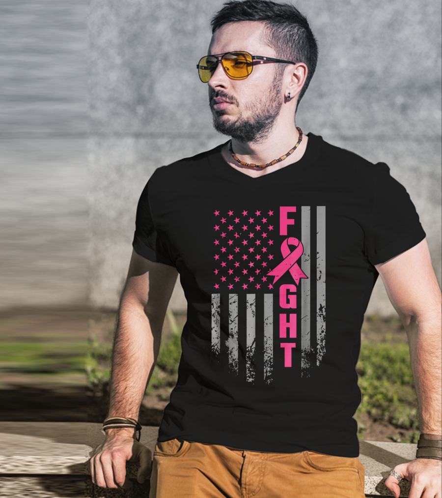 Breast Cancer Awareness American Flag Fight T-Shirt