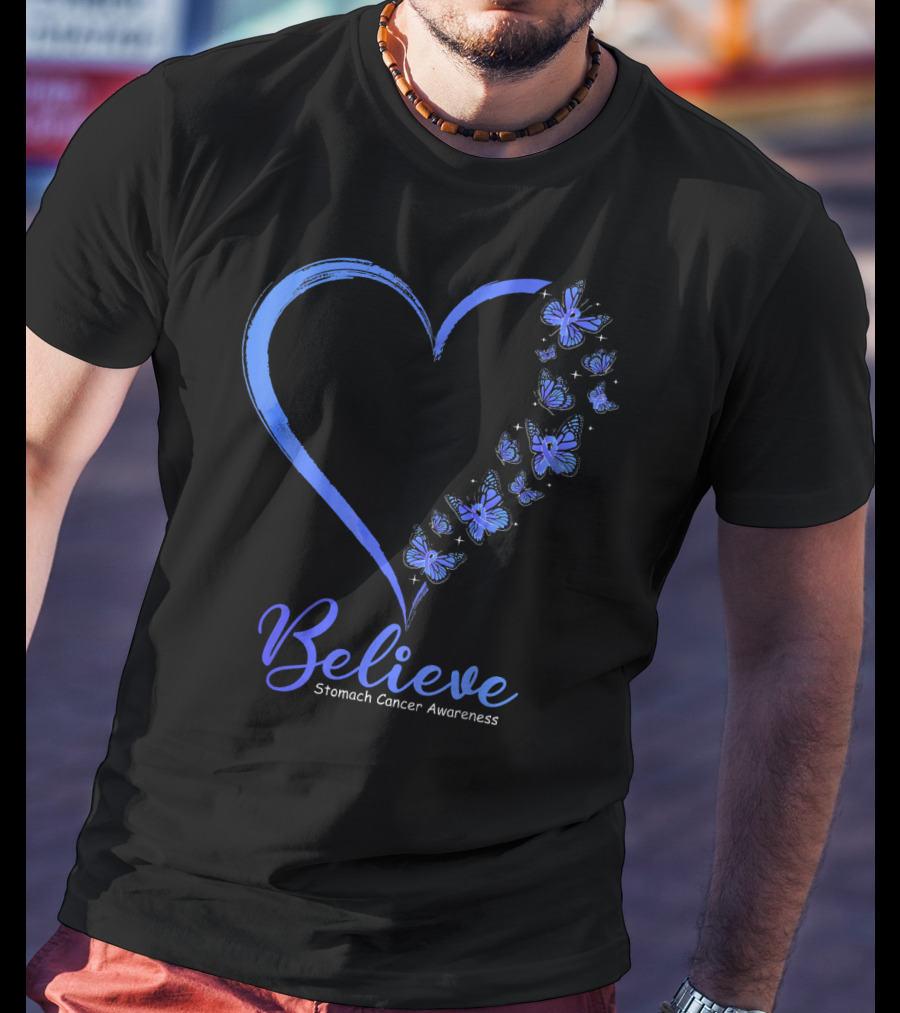 Believe Butterfly Stomach Cancer Awareness T-Shirt