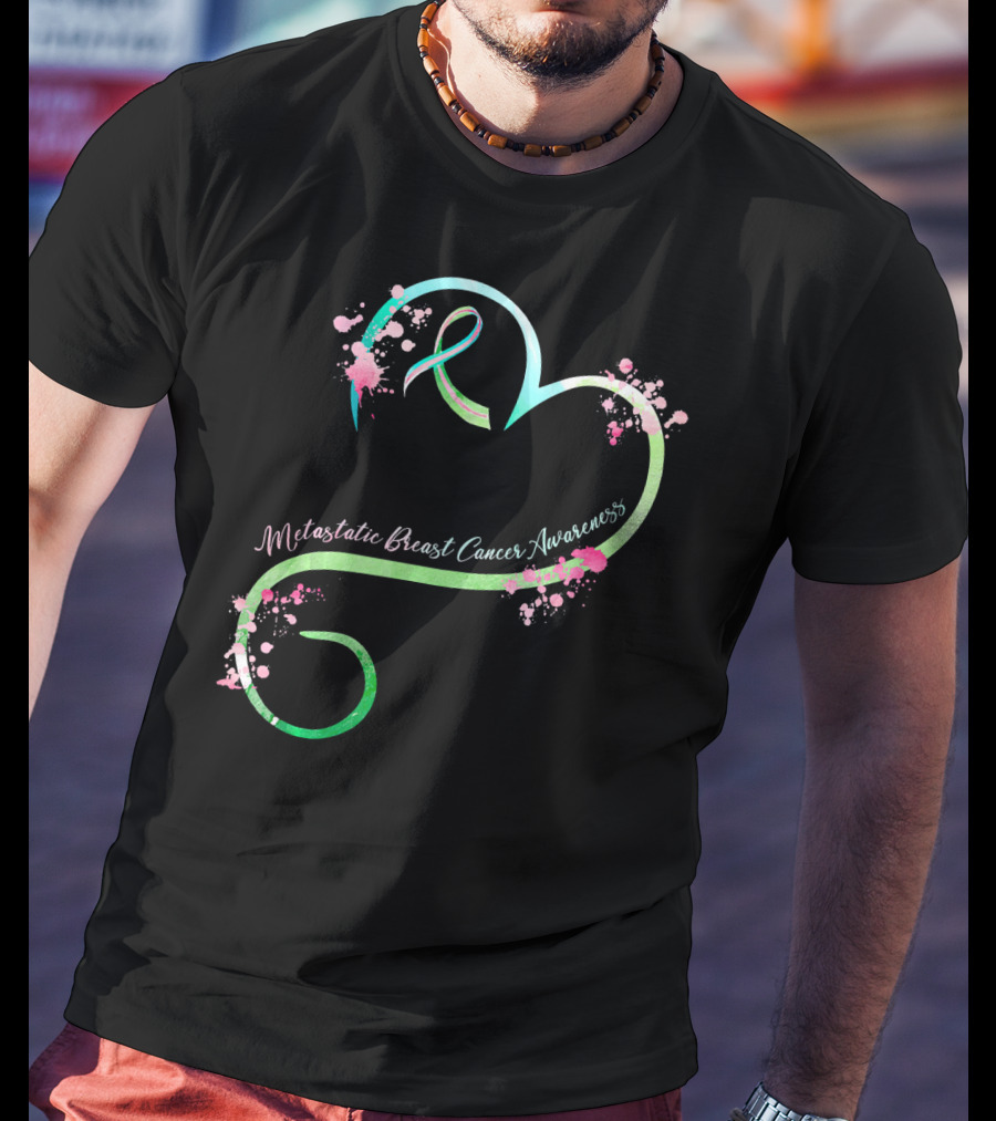 Metastatic Breast Cancer Awareness Heart Ribbon Splatters T-Shirt