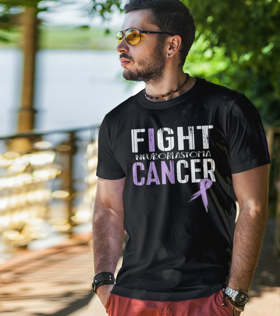 FIGHT NEUROBLASTOMA CANCER Purple Ribbon Awareness T-Shirt