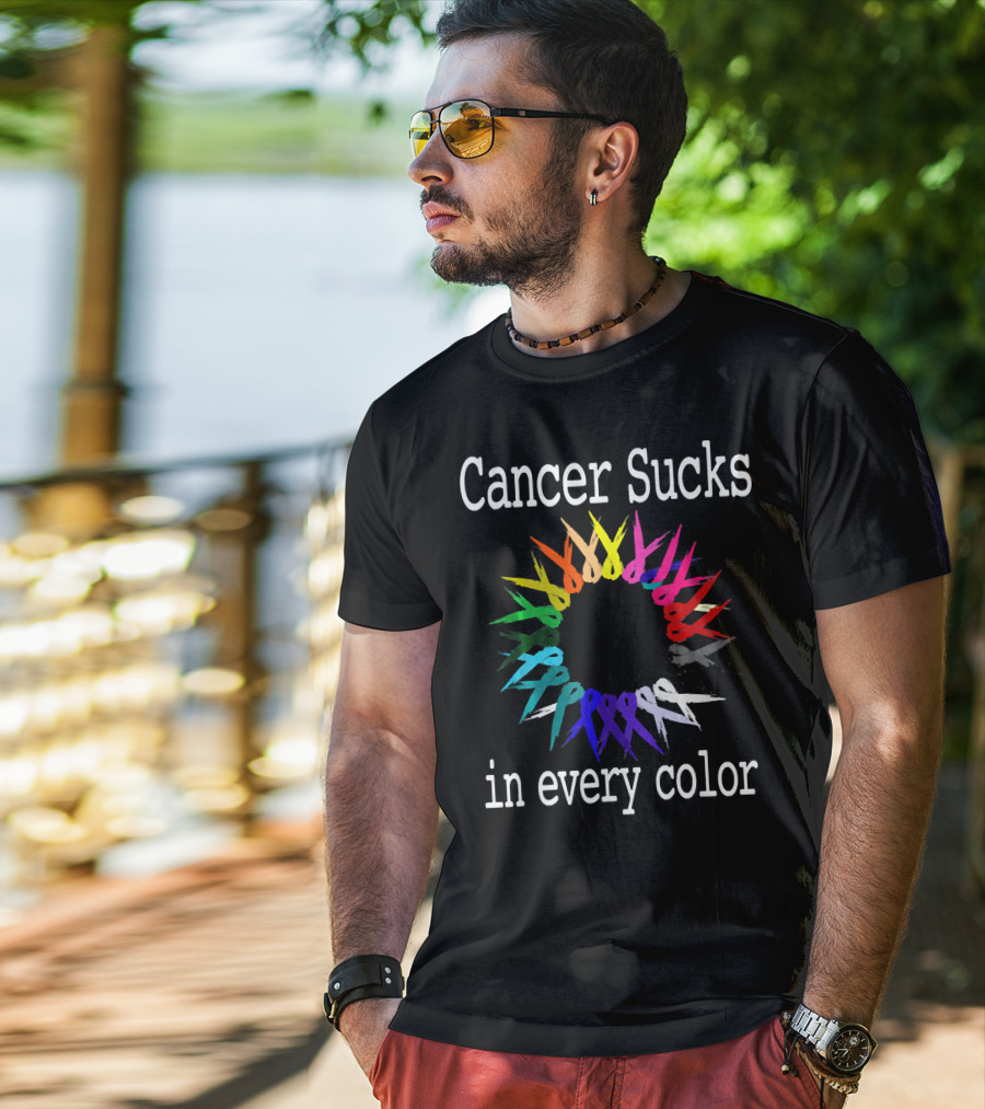 Cancer Sucks Awareness Ribbons In Every Color T-Shirt