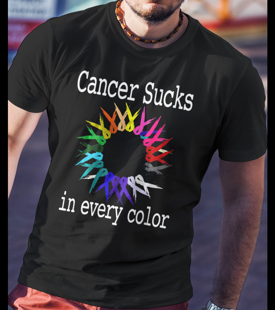 Cancer Sucks Awareness Ribbons In Every Color T-Shirt