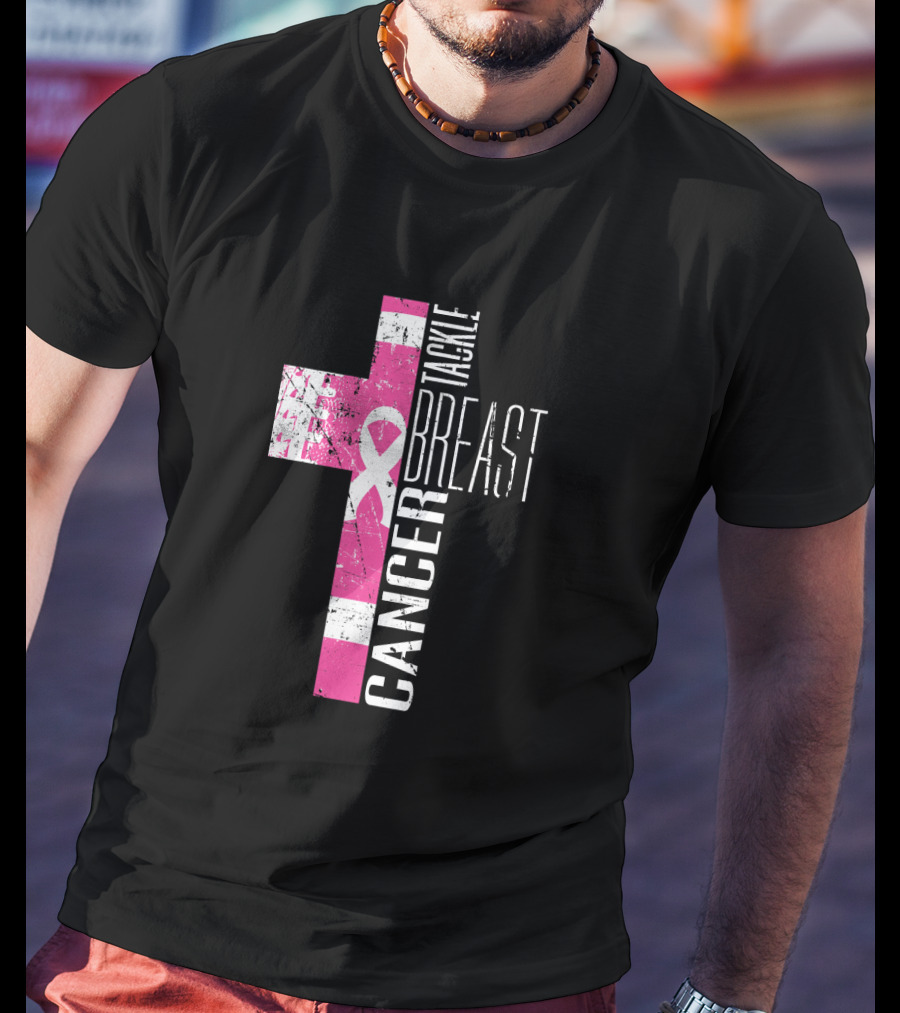 Tackle Breast Cancer Pink Ribbon Cross T-Shirt