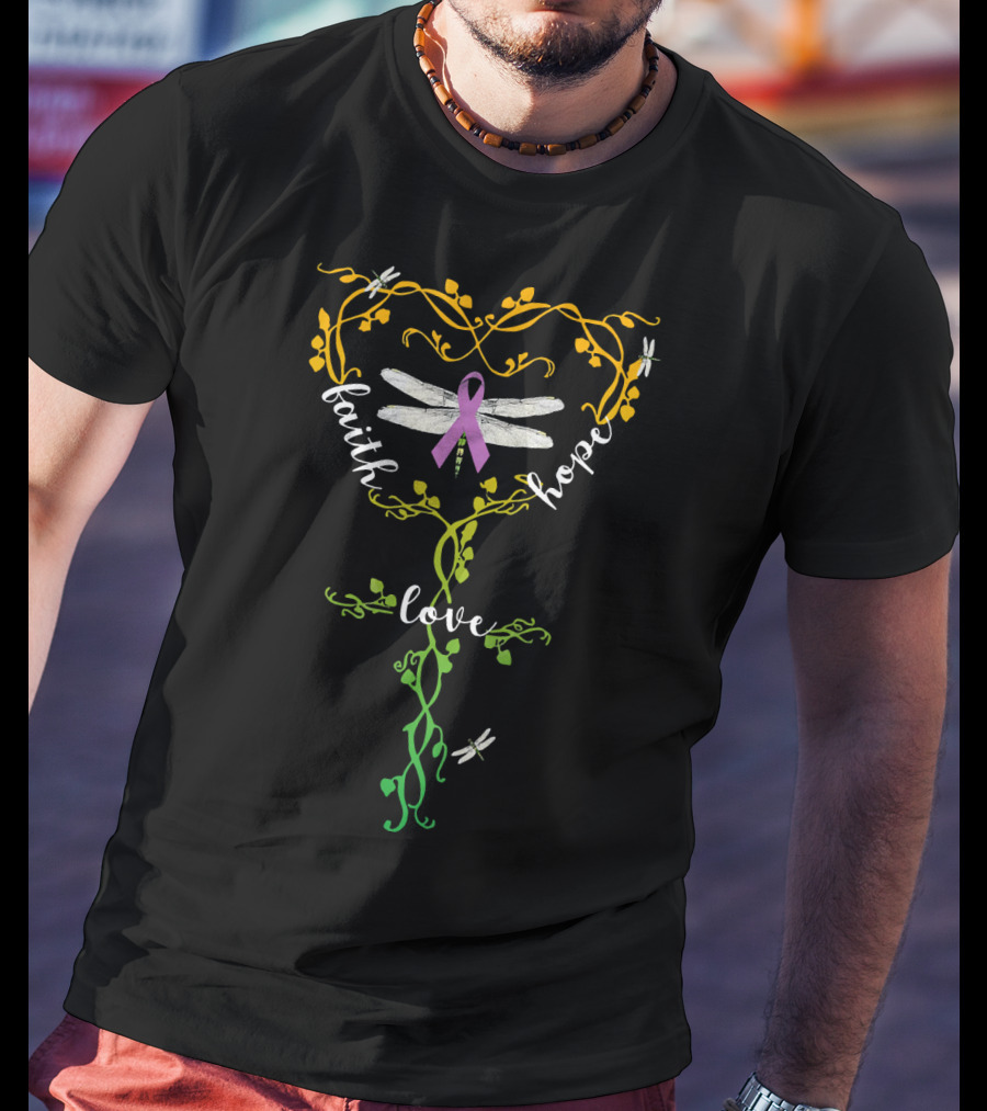 Faith Hope Love Pancreatic Cancer Dragonfly Awareness T-Shirt