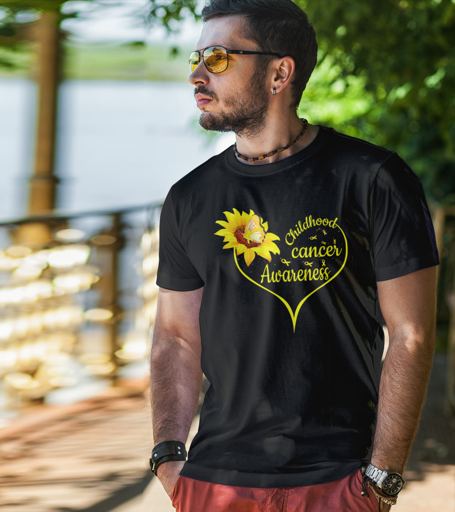 Childhood Cancer Awareness Flower Butterfly Gold T-Shirt