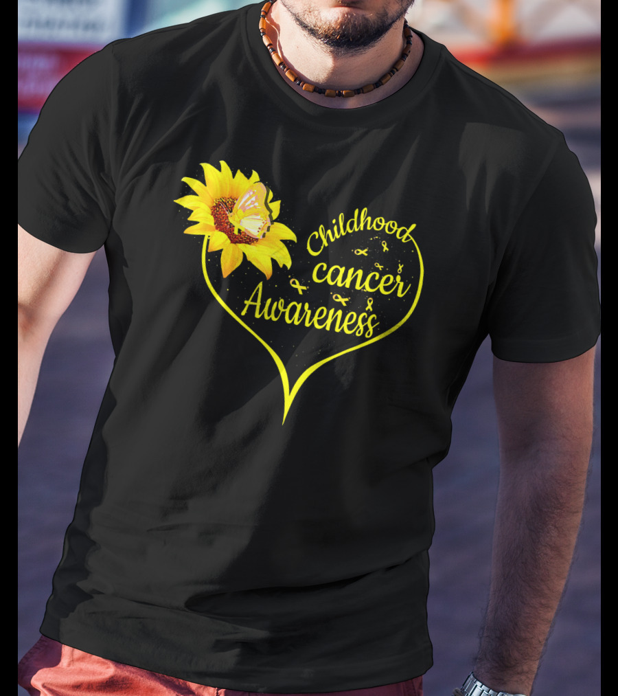 Childhood Cancer Awareness Flower Butterfly Gold T-Shirt