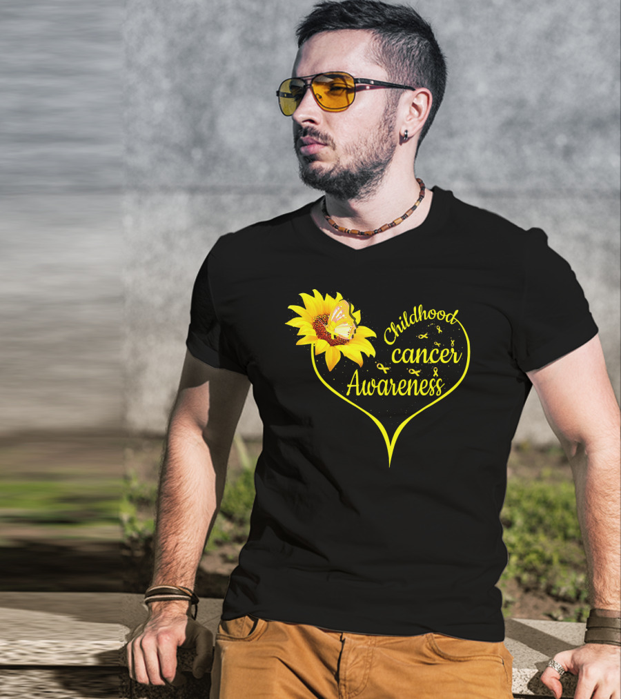 Childhood Cancer Awareness Flower Butterfly Gold T-Shirt