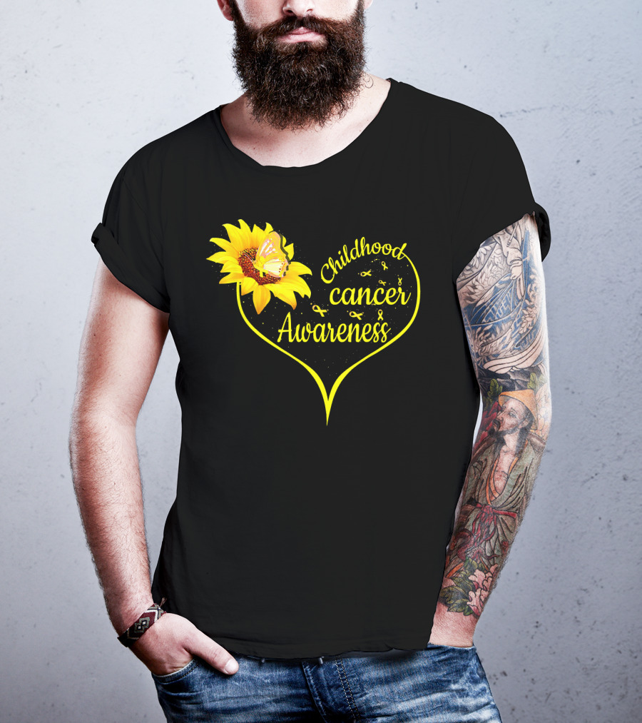 Childhood Cancer Awareness Flower Butterfly Gold T-Shirt
