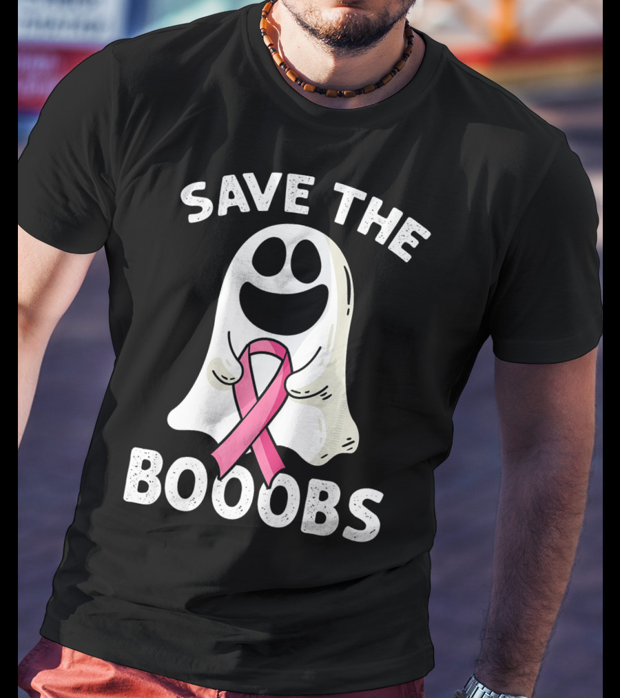 Save The Boooobs Funny Ghost Pink Ribbon Breast Cancer Awareness T-Shirt