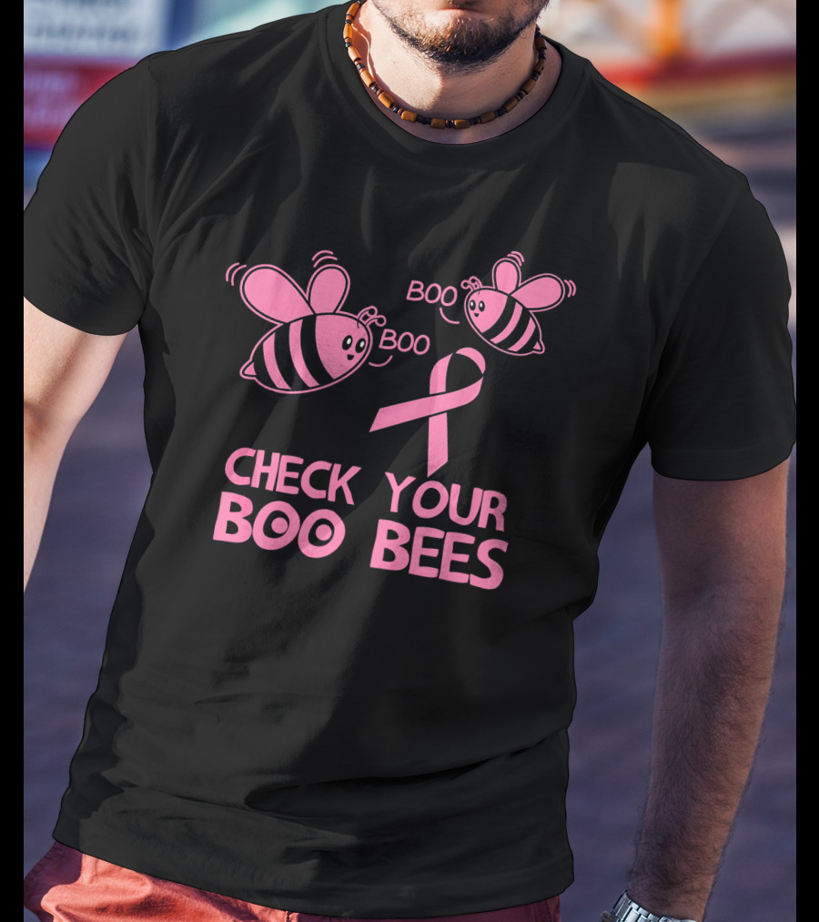 Check Your Boo Bees Pink Ribbon Cute Breast Cancer Awareness T-Shirt