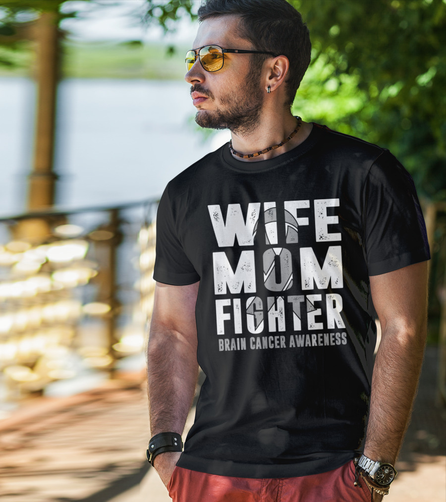 Wife Mom Fighter Brain Cancer Awareness Support Tattoo T-Shirt