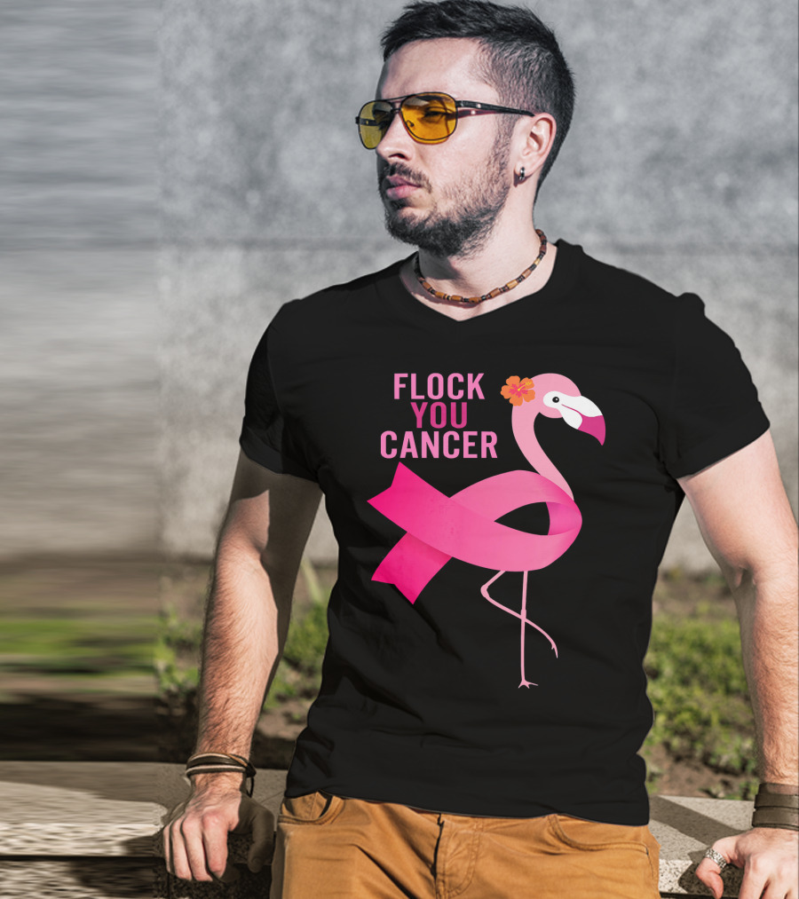 Flock You Cancer Flamingo Pink Ribbon October Breast Awareness T-Shirt