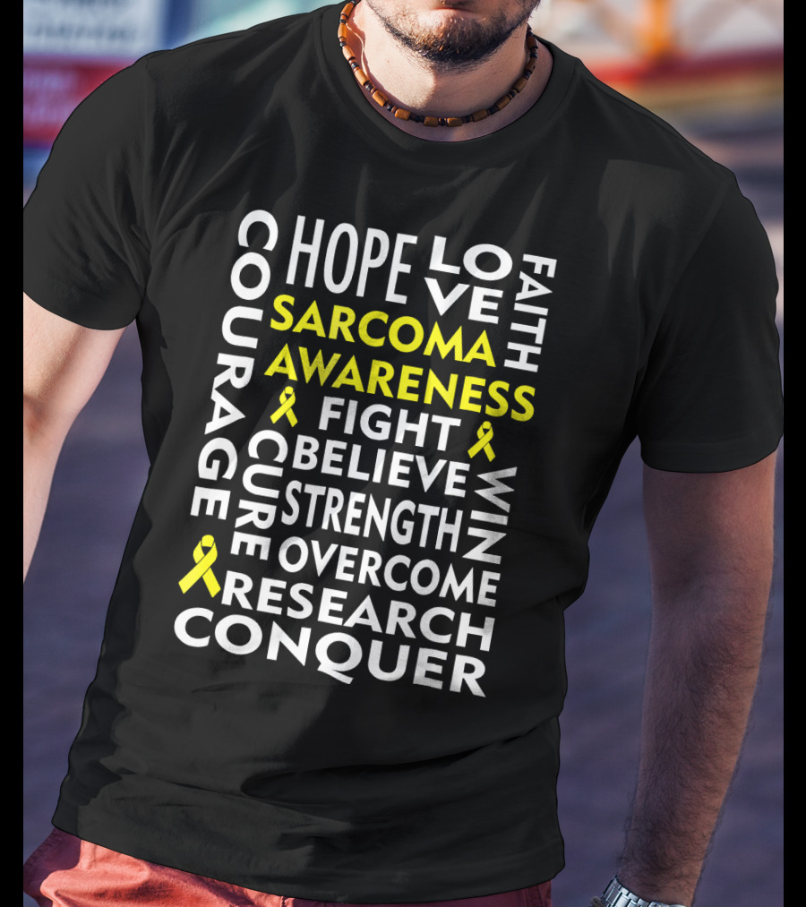 Sarcoma Awareness Yellow Ribbon Hope Courage Fight Conquer T-Shirt