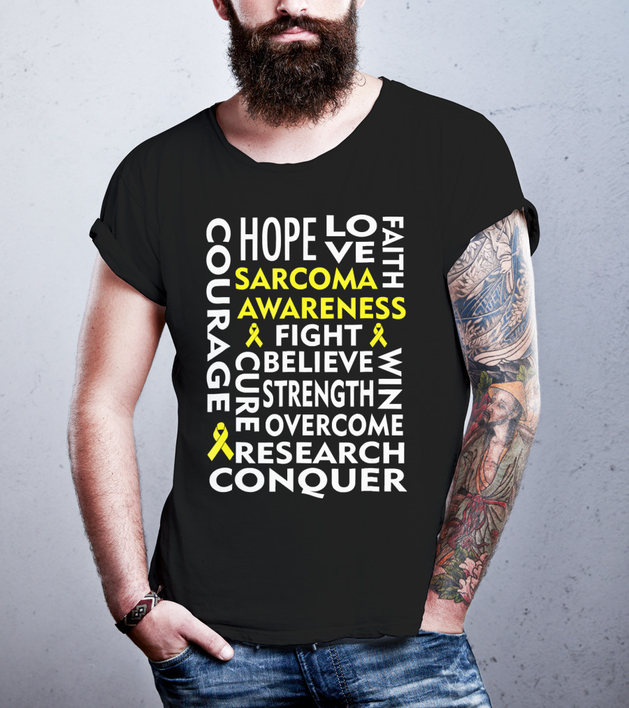 Sarcoma Awareness Yellow Ribbon Hope Courage Fight Conquer T-Shirt