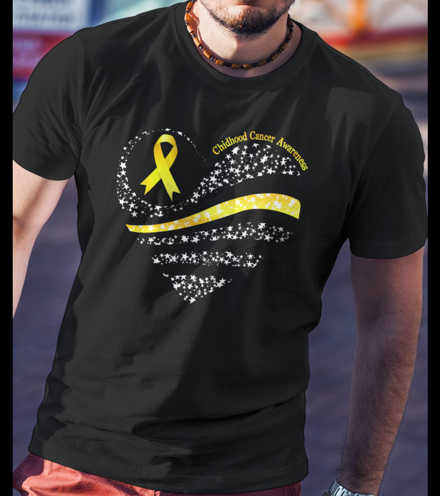 Childhood Cancer Awareness Heart Gold Ribbon American Flag T-Shirt