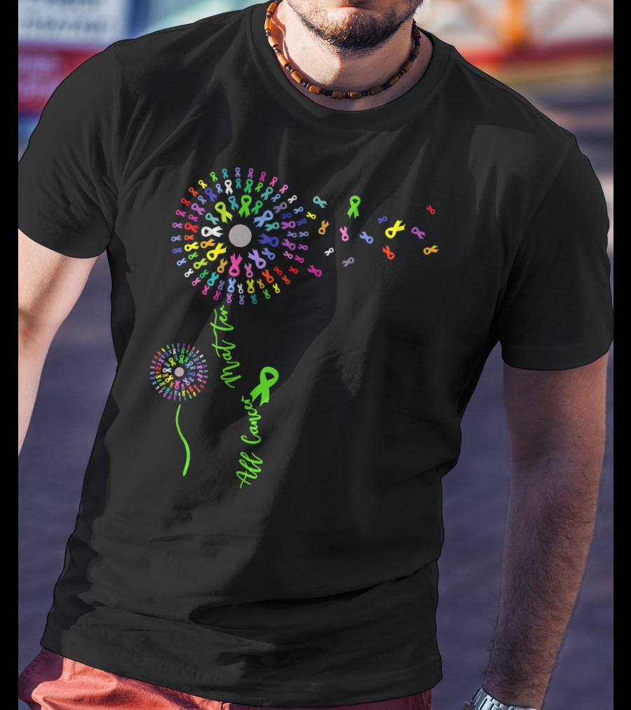 All Cancer Matter Support With Colorful Awareness Ribbon Burst T-Shirt