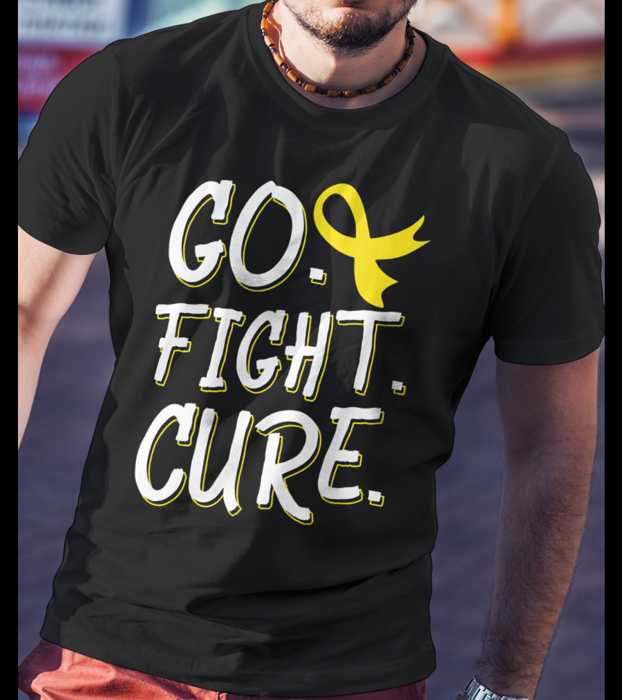 Go Fight Cure Childhood Cancer Gold Ribbon Awareness T-Shirt