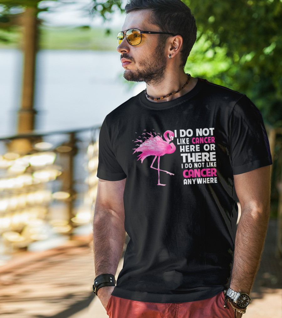 I Do Not Like Cancer Anywhere Pink Flamingo Breast Cancer Awareness T-Shirt