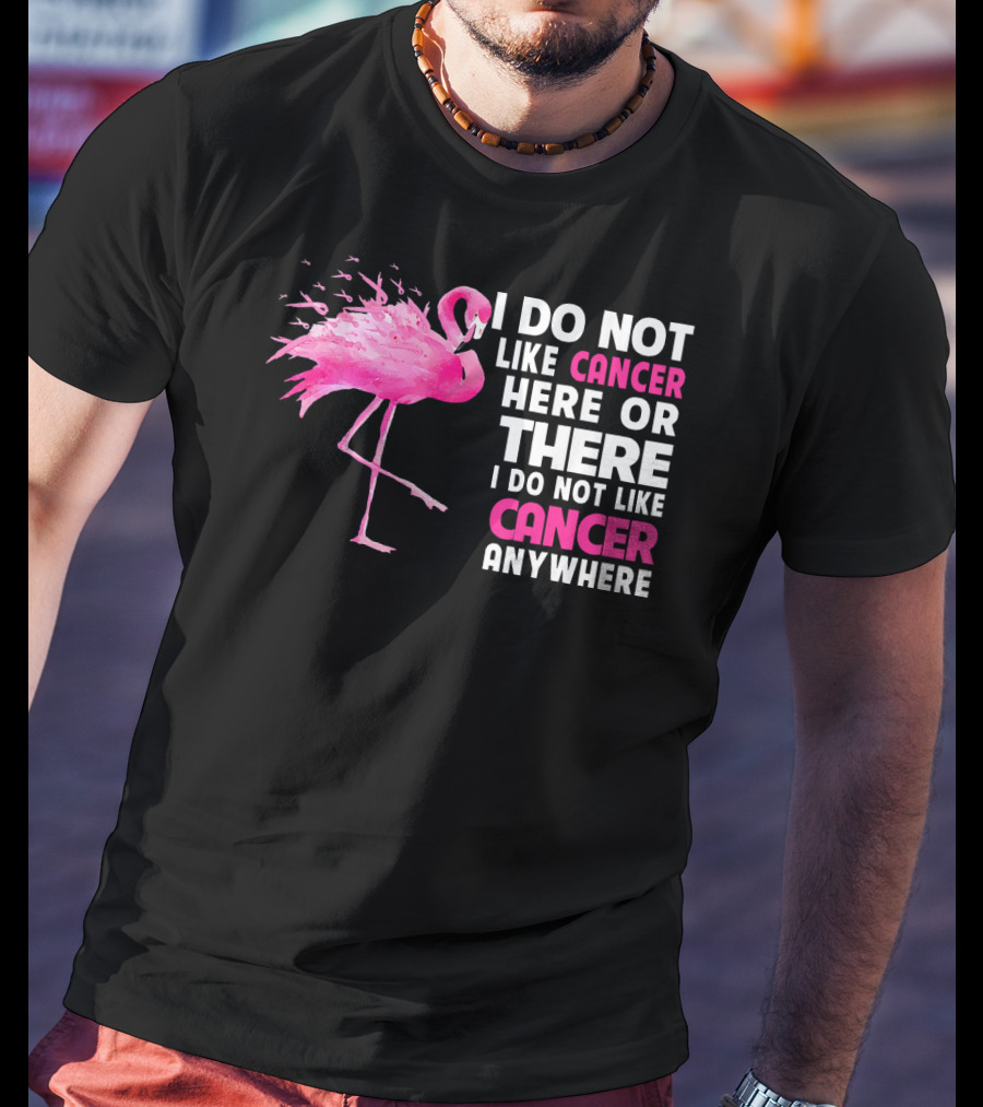 I Do Not Like Cancer Anywhere Pink Flamingo Breast Cancer Awareness T-Shirt