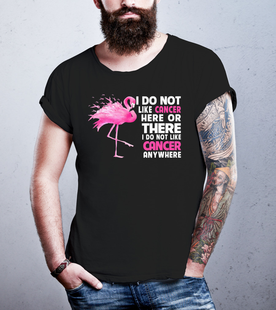 I Do Not Like Cancer Anywhere Pink Flamingo Breast Cancer Awareness T-Shirt