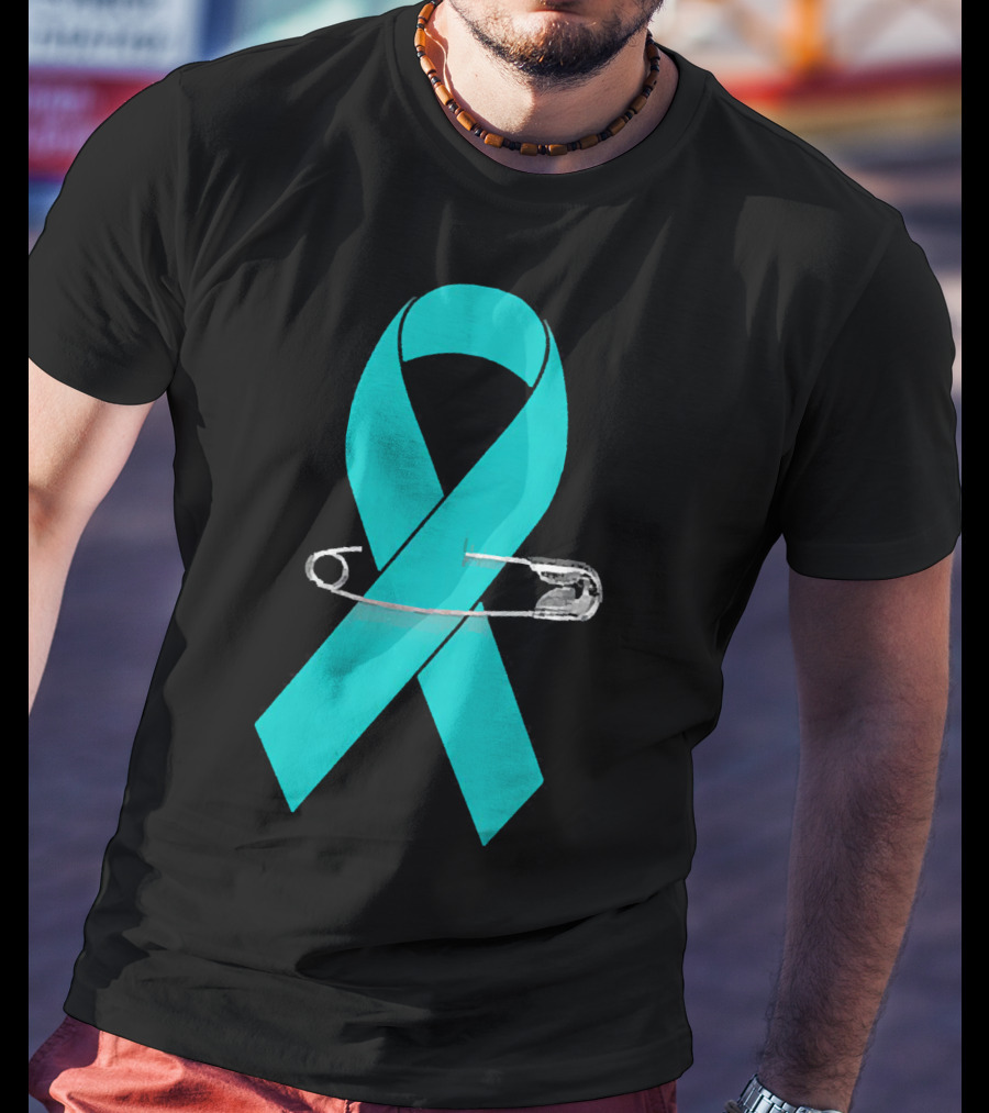 Ovarian Cancer Awareness Walk Support Ribbon With Safety Pin T-Shirt