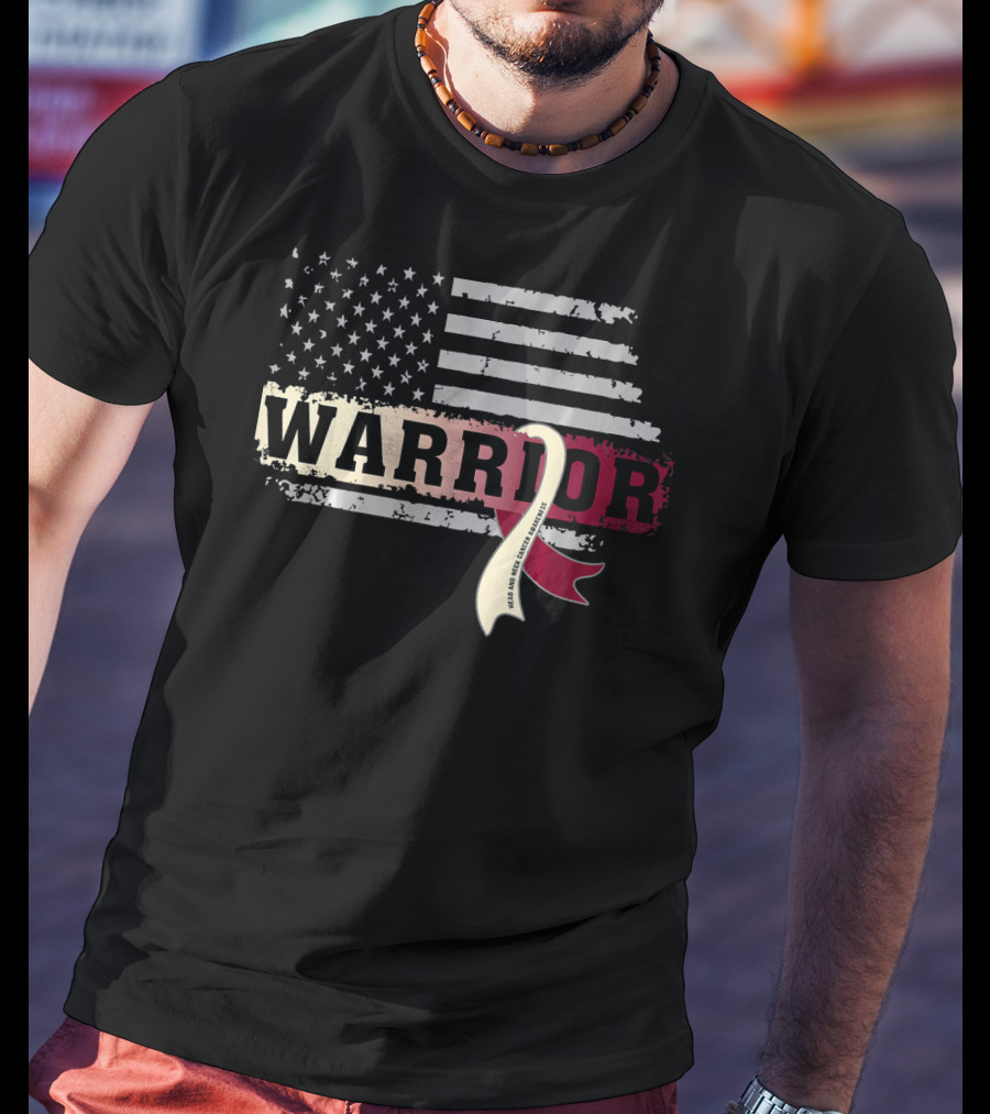 Warrior Head And Neck Cancer Ribbon American Flag T-Shirt