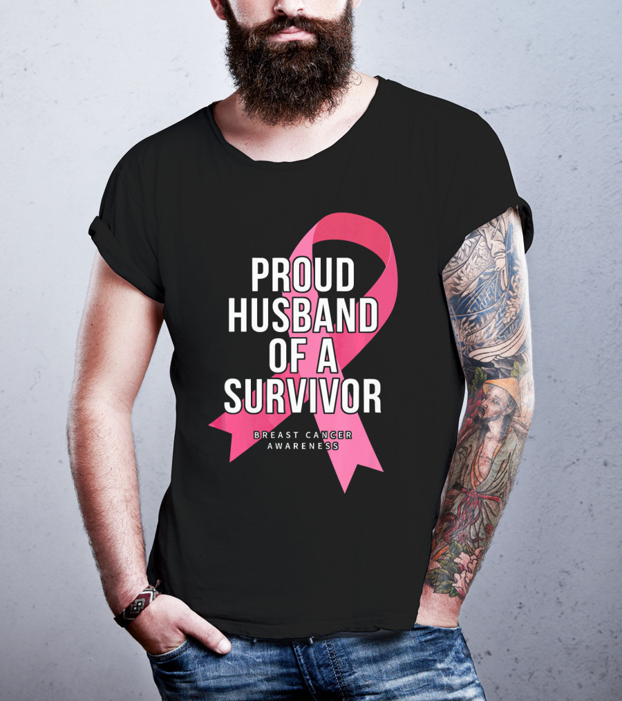 Proud Husband Of A Survivor Breast Cancer Awareness Pink T-Shirt