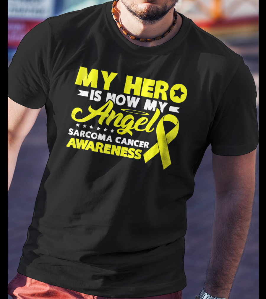 My Hero Is Now My Angel Sarcoma Cancer Awareness Yellow T-Shirt