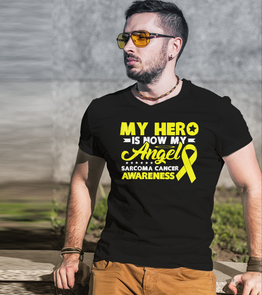 My Hero Is Now My Angel Sarcoma Cancer Awareness Yellow T-Shirt