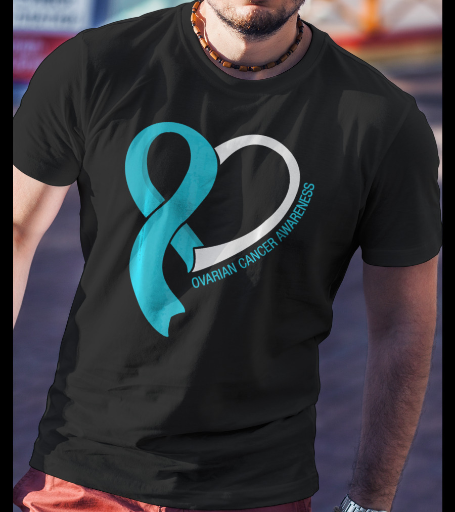 Ovarian Cancer Teal Heart Ribbon Awareness T-Shirt