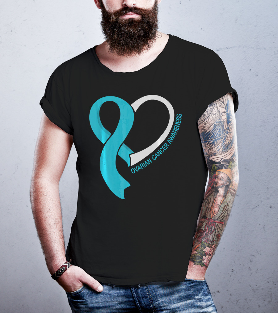 Ovarian Cancer Teal Heart Ribbon Awareness T-Shirt