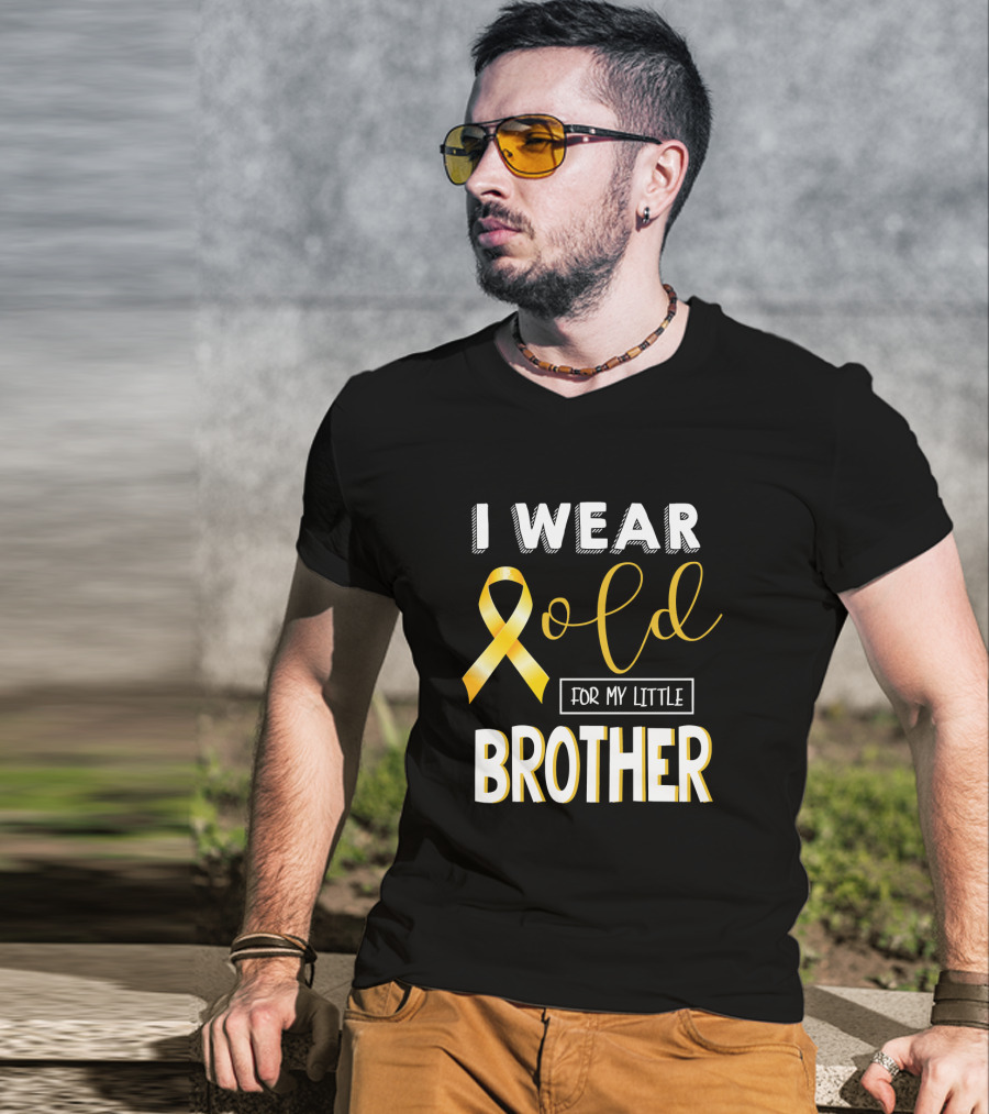 I Wear Gold For My Little Brother Childhood Cancer Awareness T-Shirt