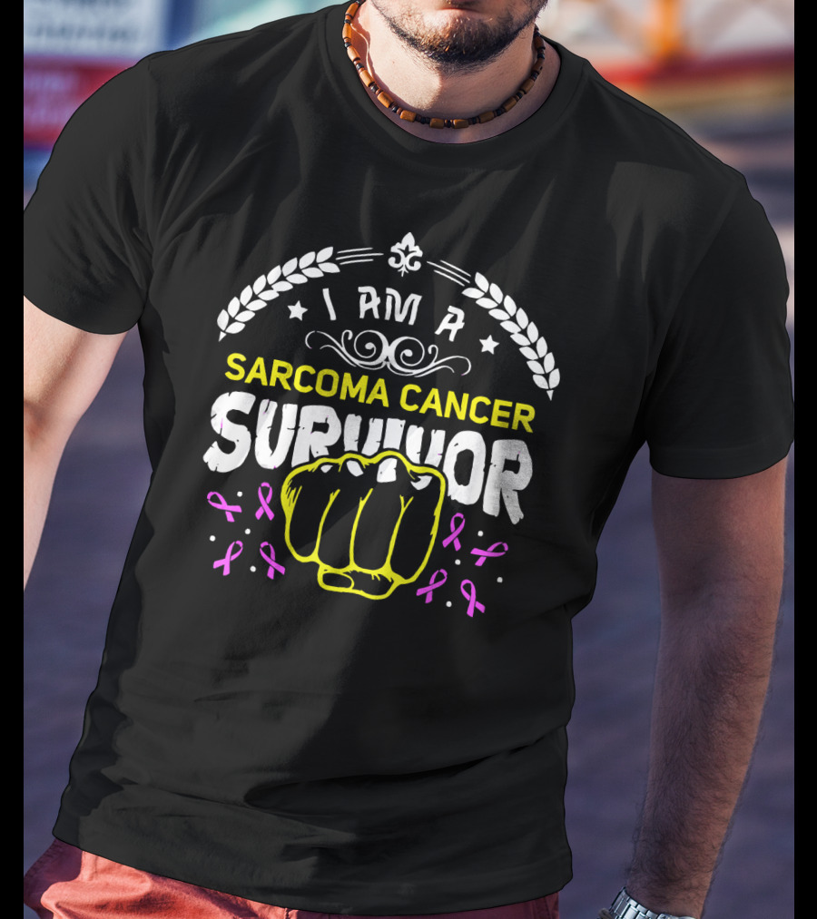 I Am A Sarcoma Cancer Survivor Fighting Spirit With Pink Ribbons T-Shirt